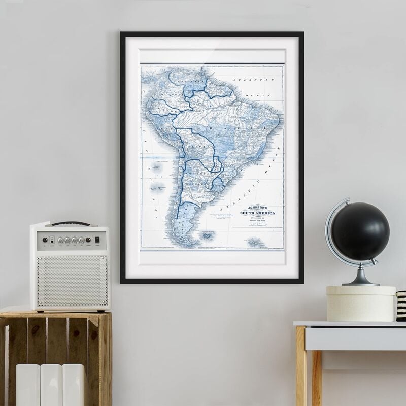 

Póster enmarcado - Mappa In Toni Di Blu - America Del Sud Dimensión LxA: 100cm x 70cm, Marco: Negro