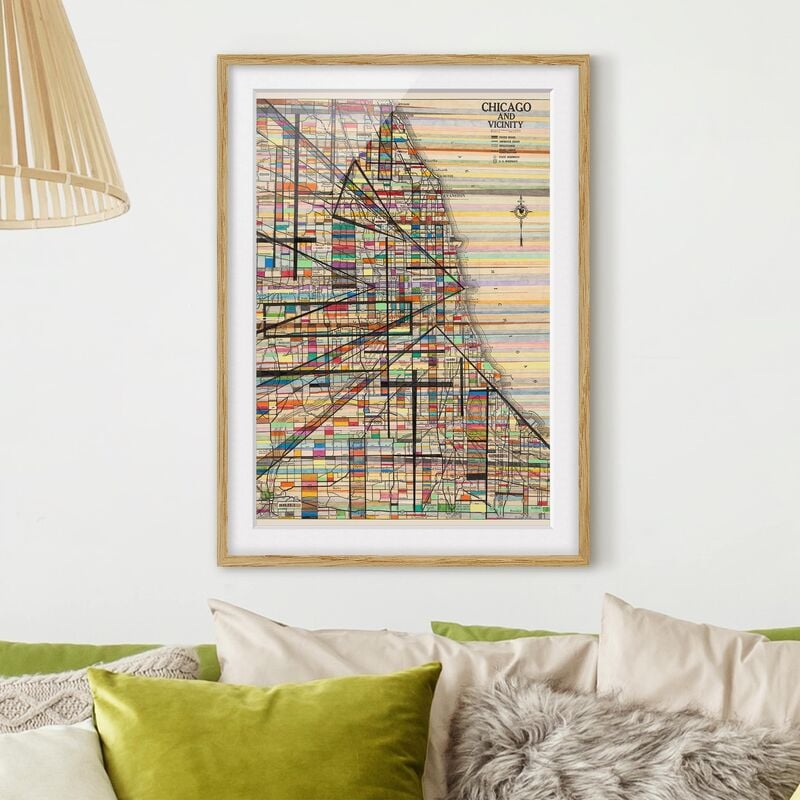 

Póster enmarcado - Mappa Moderna Di Chicago Dimensión LxA: 55cm x 40cm, Marco: Roble