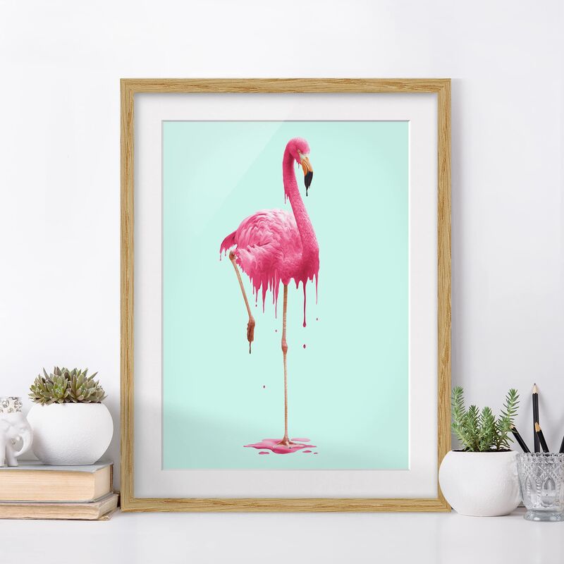 

Póster enmarcado - Melting Flamingo Dimensión LxA: 24cm x 18cm, Marco: Roble