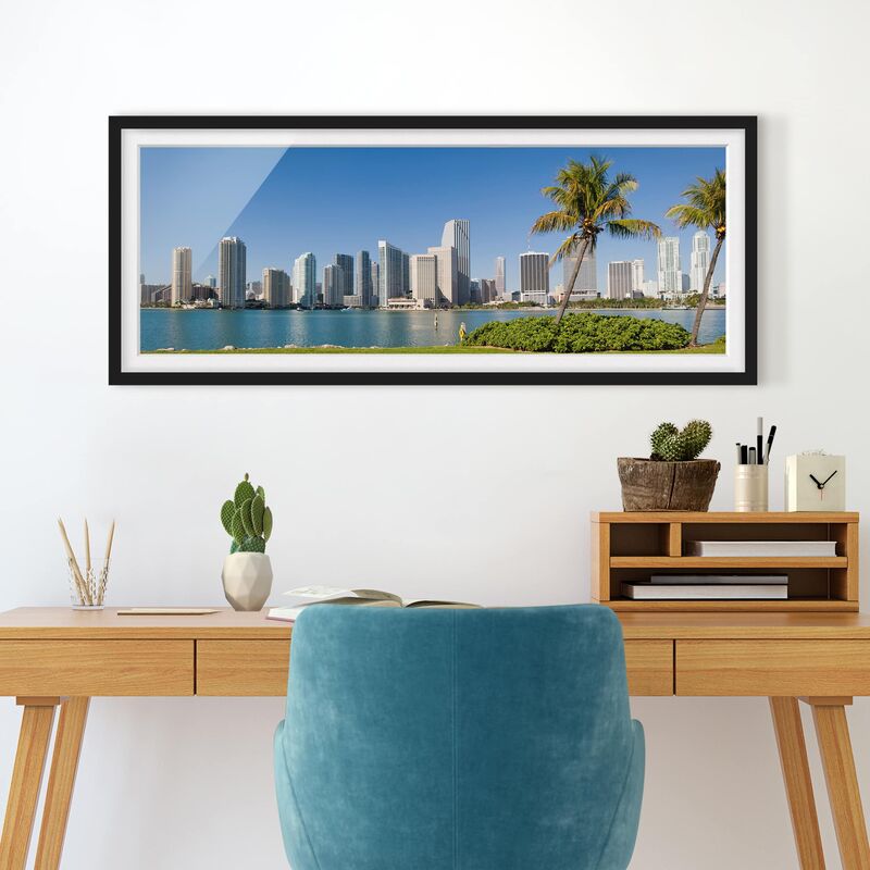

Póster enmarcado - Miami Beach Skyline Dimensión LxA: 40cm x 100cm, Marco: Negro