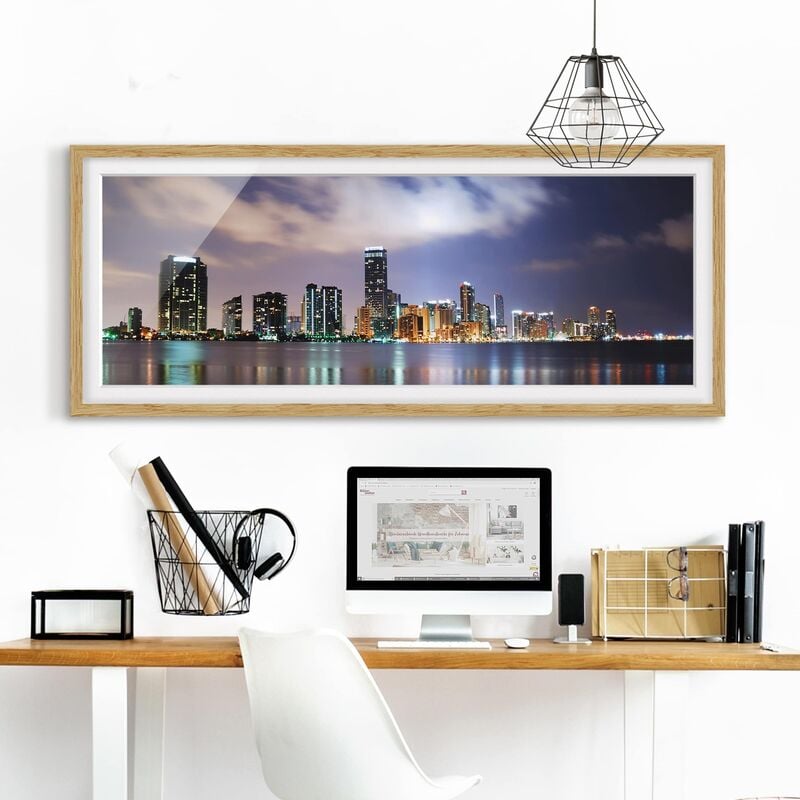 

Póster enmarcado - Miami Di Notte Dimensión LxA: 40cm x 100cm, Marco: Roble