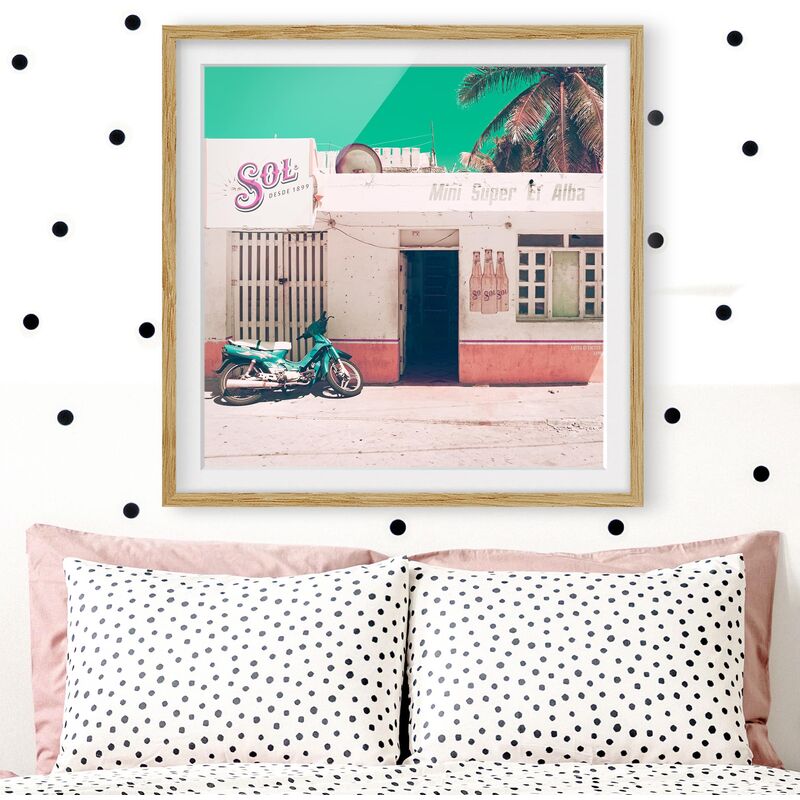 

Póster enmarcado - Mini Supermarket Vintage Dimensión LxA: 30cm x 30cm, Marco: Roble