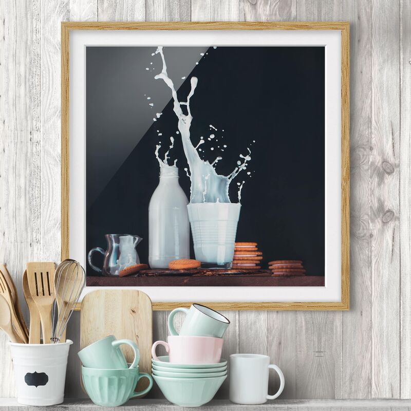 

Póster enmarcado - Milk Composition Dimensión LxA: 20cm x 20cm, Marco: Roble