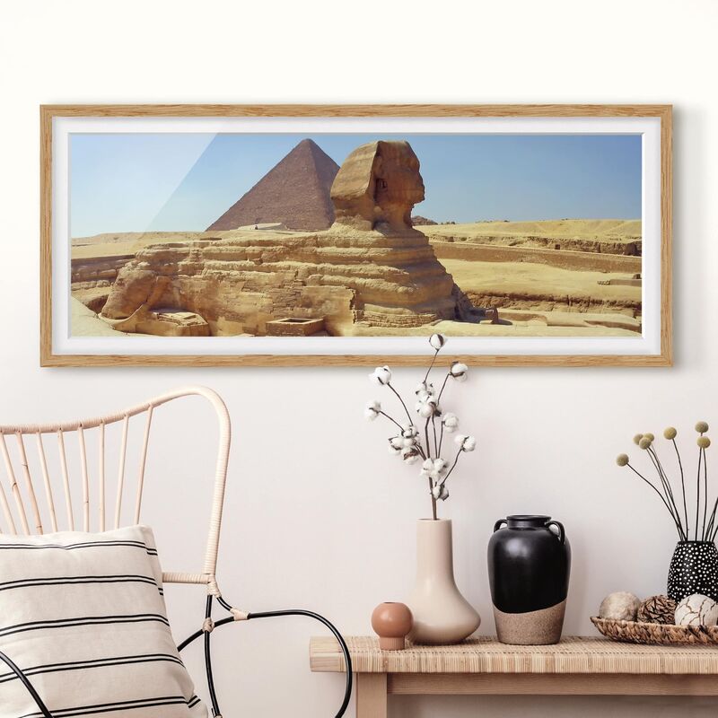 

Póster enmarcado - Misteriosa Sfinge Dimensión LxA: 50cm x 130cm, Marco: Roble