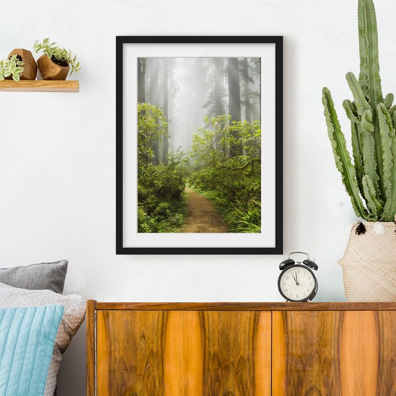 

Póster enmarcado - Misty Forest Path Dimensión LxA: 100cm x 70cm, Marco: Negro