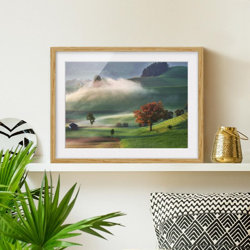 

Póster enmarcado - Misty giorno d'autunno nella Svizzera Dimensión LxA: 50cm x 70cm, Marco: Roble