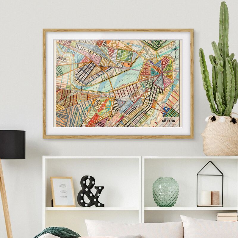 

Póster enmarcado - Modern Map Of Boston Dimensión LxA: 70cm x 100cm, Marco: Roble