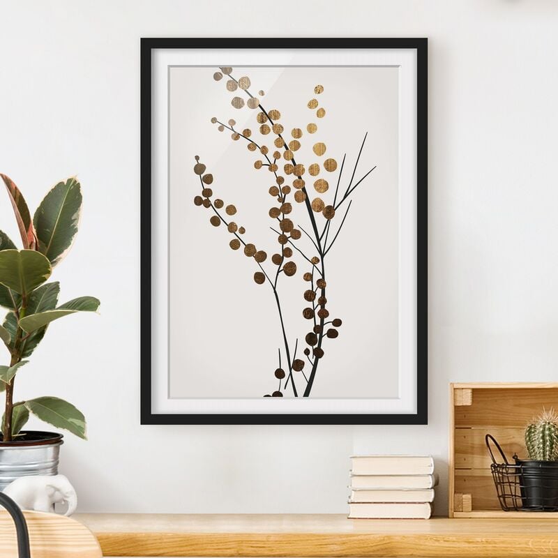 

Póster enmarcado - Mondo vegetale grafico - Bacche in oro Dimensión LxA: 24cm x 18cm, Marco: Negro