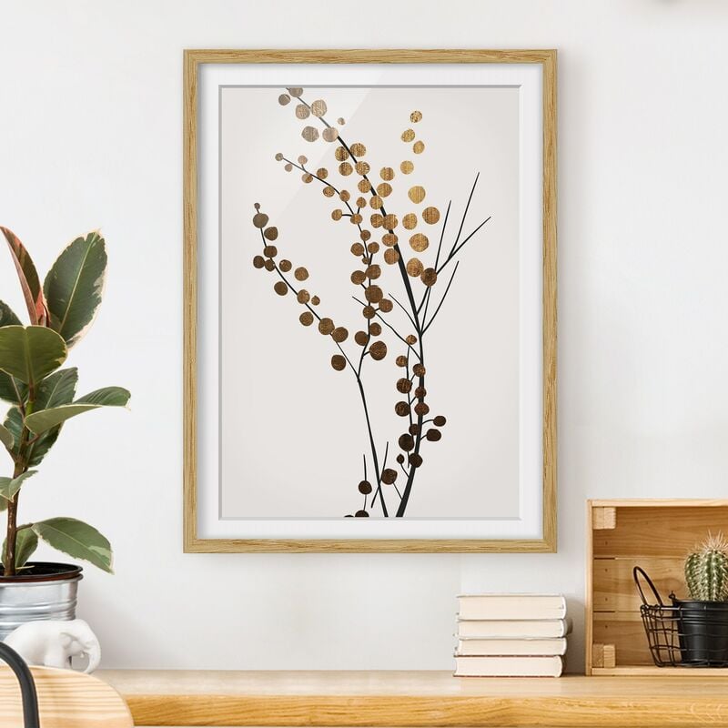 

Póster enmarcado - Mondo vegetale grafico - Bacche in oro Dimensión LxA: 24cm x 18cm, Marco: Roble