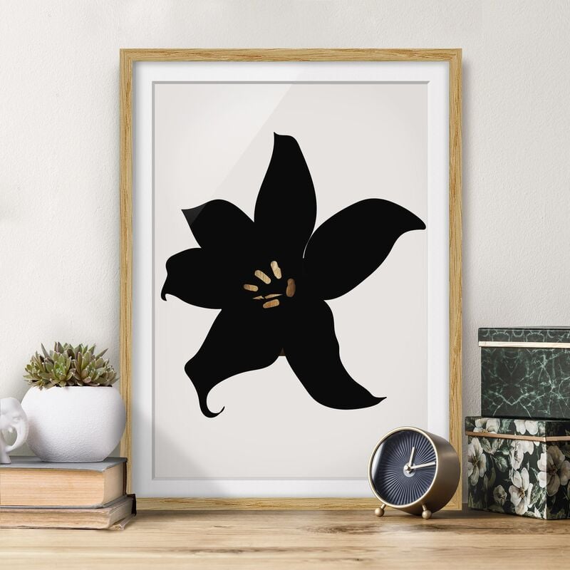 

Póster enmarcado - Mondo vegetale grafico - Orchidea in nero e oro Dimensión LxA: 70cm x 50cm, Marco: Roble