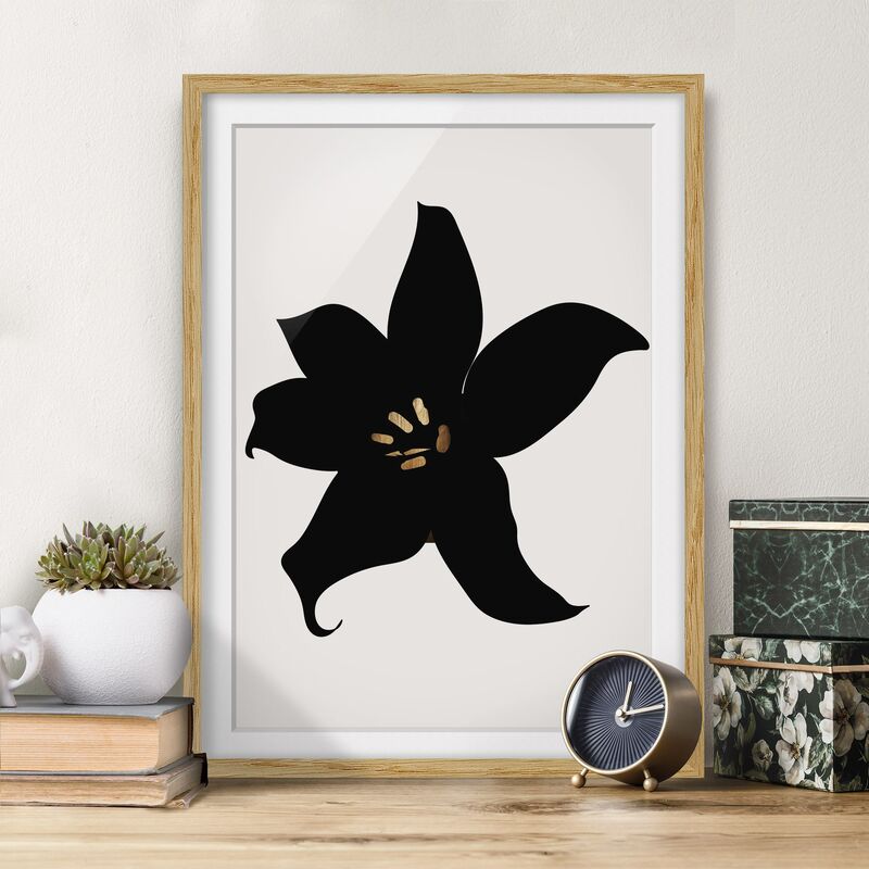 

Póster enmarcado - Mondo vegetale grafico - Orchidea in nero e oro Dimensión LxA: 100cm x 70cm, Marco: Roble
