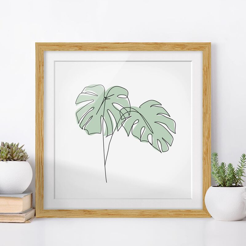 

Póster enmarcado - Monstera Foglie Line Art Dimensión LxA: 50cm x 50cm, Marco: Roble