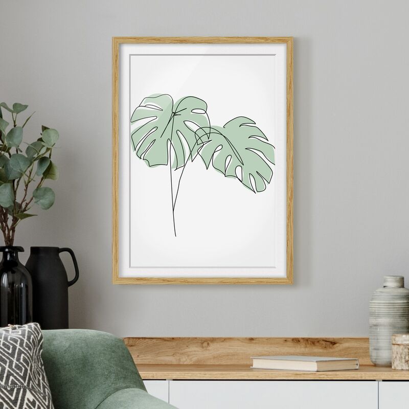 

Póster enmarcado - Monstera Foglie Line Art Dimensión LxA: 70cm x 50cm, Marco: Roble