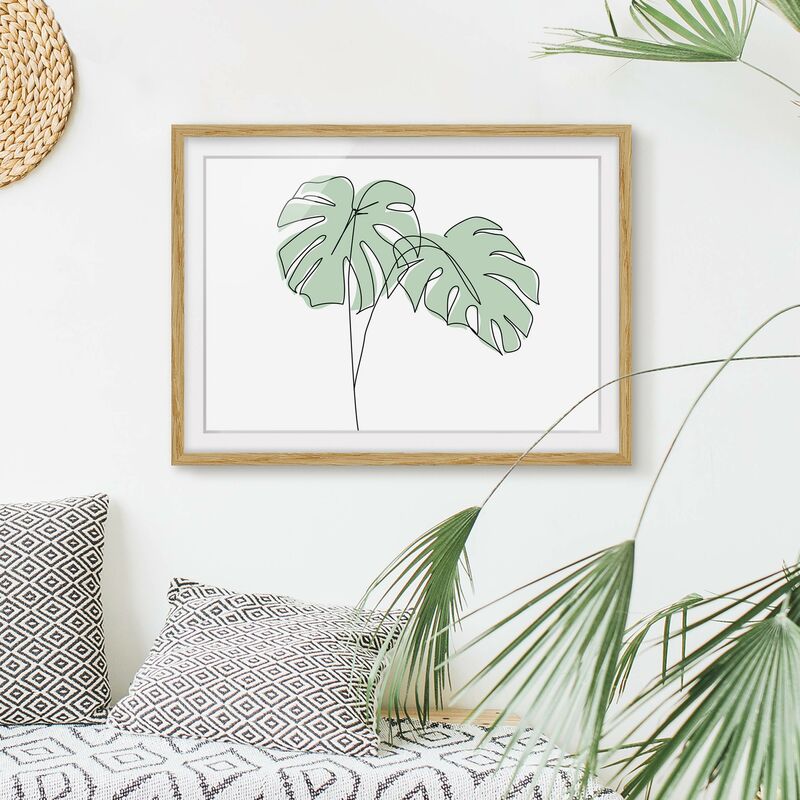

Póster enmarcado - Monstera Foglie Line Art Dimensión LxA: 50cm x 70cm, Marco: Roble