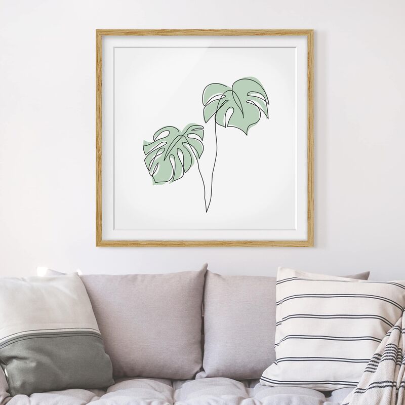 

Póster enmarcado - Monstera Foglie Line Art Dimensión LxA: 70cm x 70cm, Marco: Roble