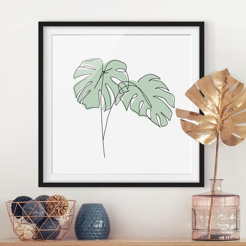 

Póster enmarcado - Monstera Foglie Line Art Dimensión LxA: 20cm x 20cm, Marco: Negro