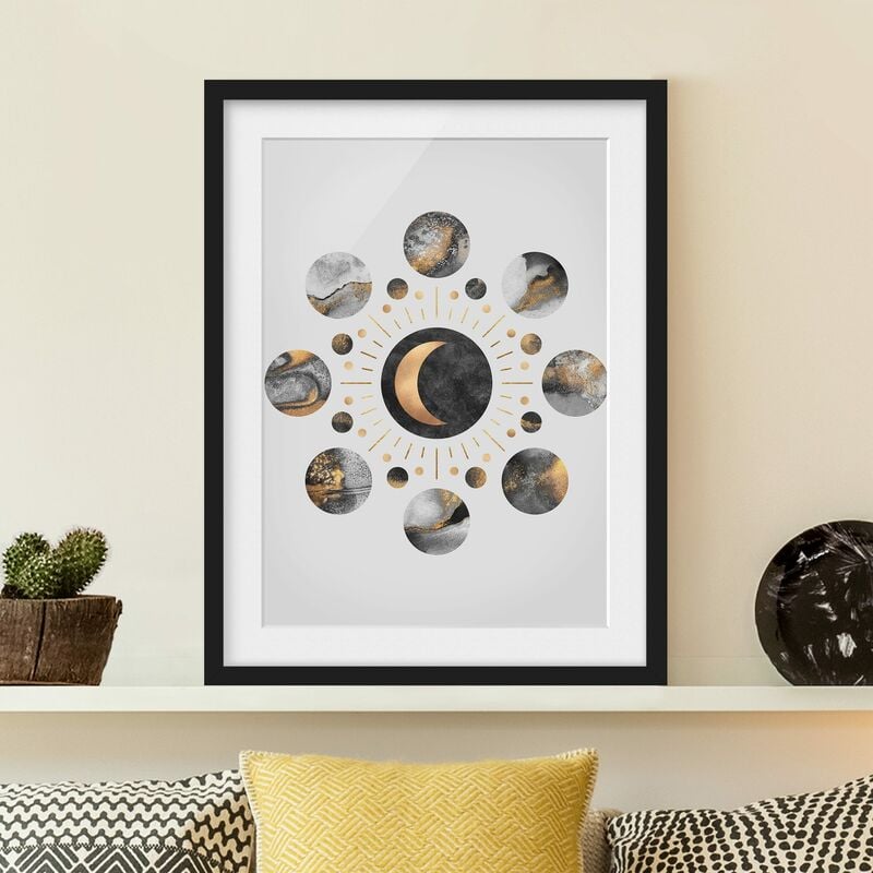 

Póster enmarcado - Moon Phases astratta dell'oro Dimensión LxA: 24cm x 18cm, Marco: Negro