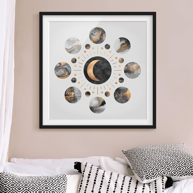 

Póster enmarcado - Moon Phases astratta dell'oro Dimensión LxA: 70cm x 70cm, Marco: Negro