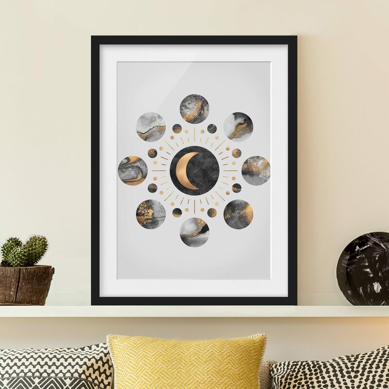 

Póster enmarcado - Moon Phases astratta dell'oro Dimensión LxA: 55cm x 40cm, Marco: Negro