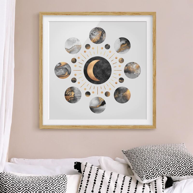 

Póster enmarcado - Moon Phases astratta dell'oro Dimensión LxA: 50cm x 50cm, Marco: Roble