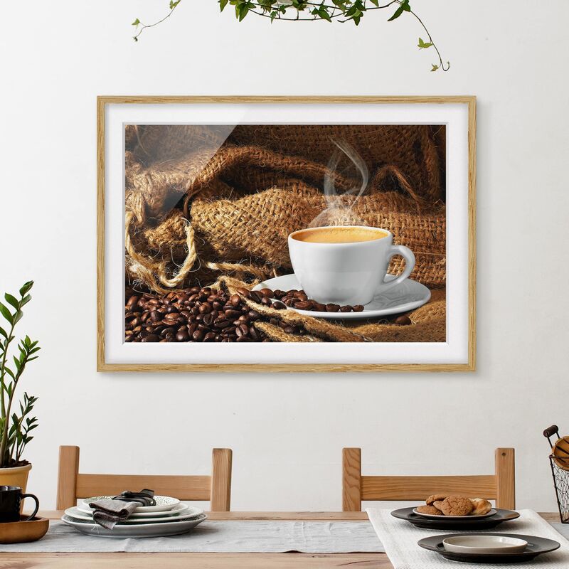 

Póster enmarcado - Morning Coffee Dimensión LxA: 70cm x 100cm, Marco: Roble