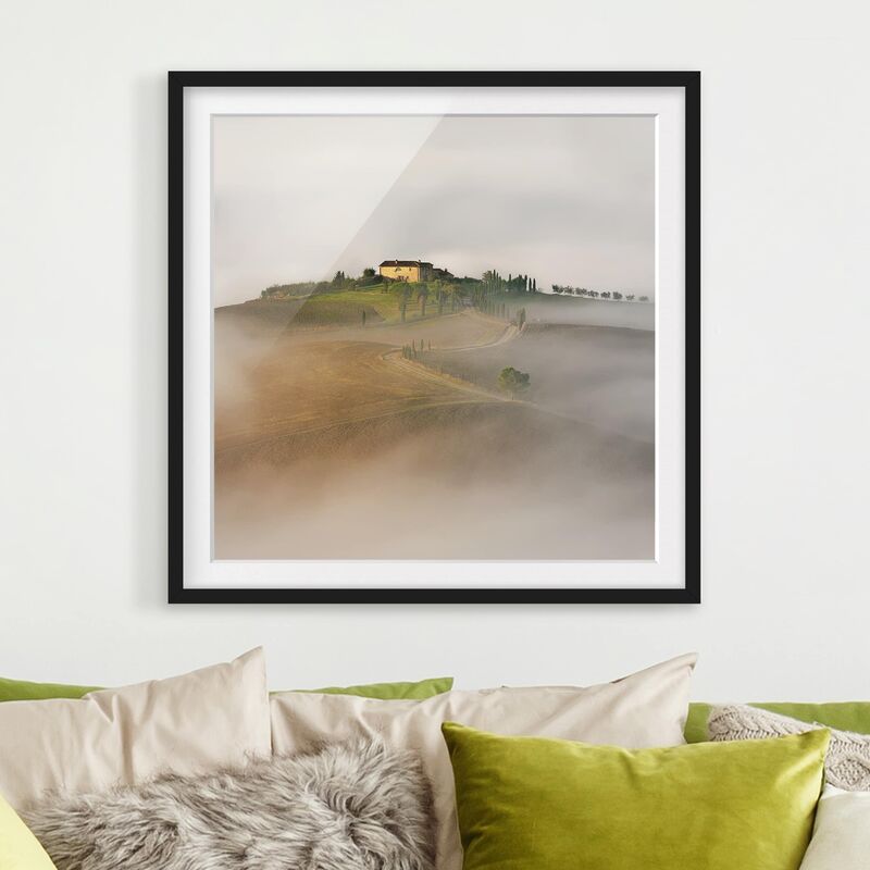 

Póster enmarcado - Morning Fog In Tuscany Dimensión LxA: 70cm x 70cm, Marco: Negro