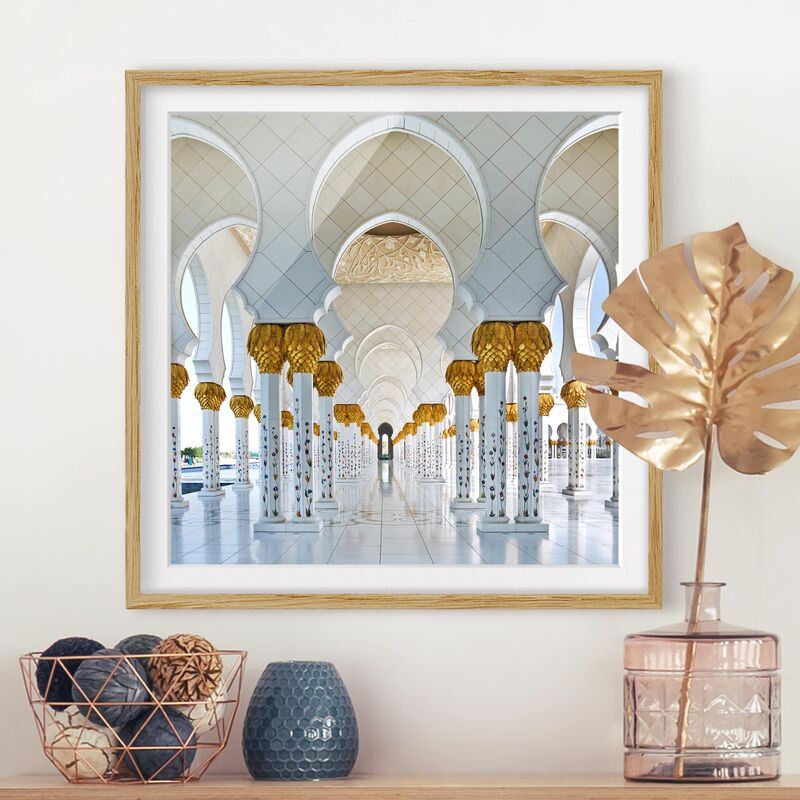 

Póster enmarcado - Mosque In Abu Dhabi Dimensión LxA: 30cm x 30cm, Marco: Roble
