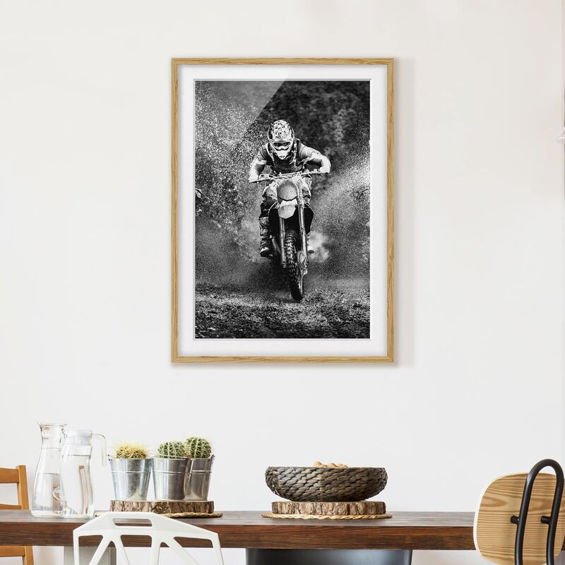 

Póster enmarcado - Motocross In The Mud Dimensión LxA: 40cm x 30cm, Marco: Roble