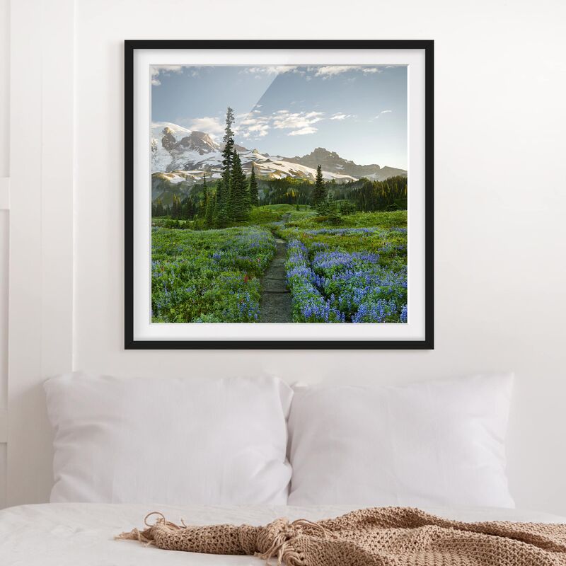 

Póster enmarcado - Mountain View Meadow Path Dimensión LxA: 70cm x 70cm, Marco: Negro