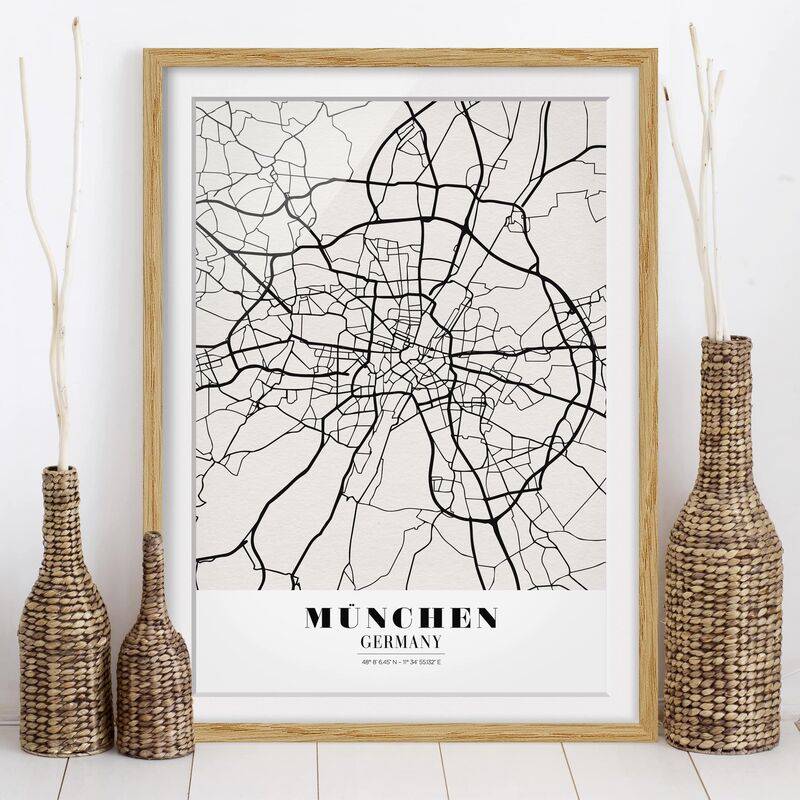 

Póster enmarcado - Munich City Map - Classic Dimensión LxA: 70cm x 50cm, Marco: Roble