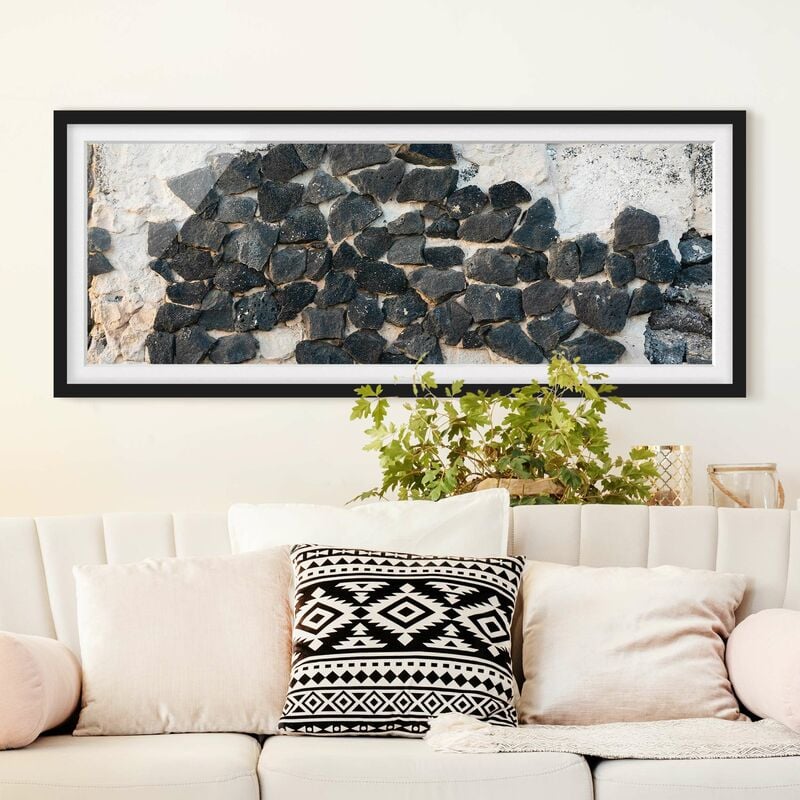 

Póster enmarcado - Muro con pietre nere Dimensión LxA: 50cm x 130cm, Marco: Negro