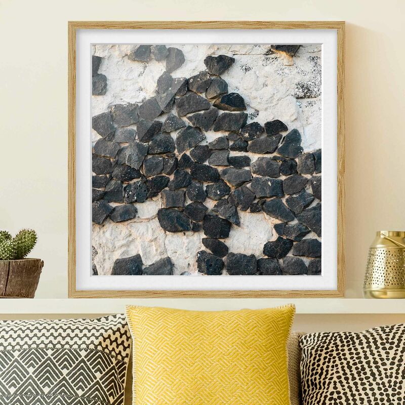 

Póster enmarcado - Muro con pietre nere Dimensión LxA: 30cm x 30cm, Marco: Roble