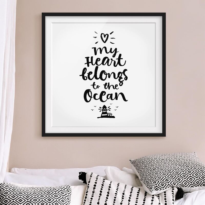 

Póster enmarcado - My Heart Belongs To The Ocean Dimensión LxA: 20cm x 20cm, Marco: Negro