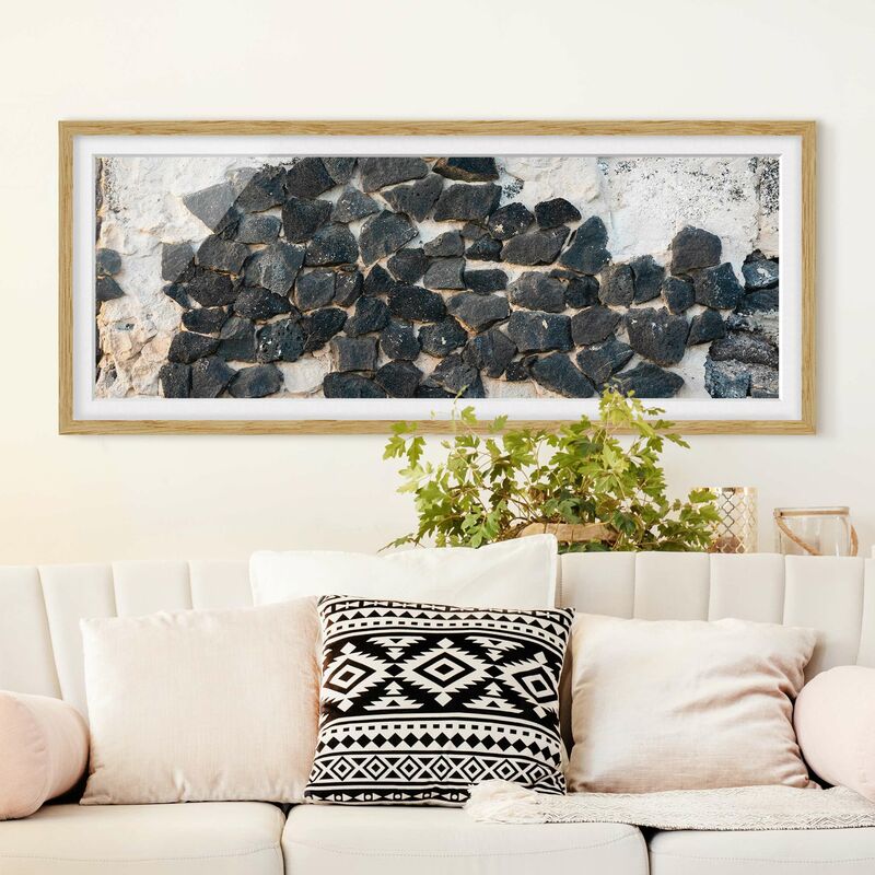 

Póster enmarcado - Muro con pietre nere Dimensión LxA: 50cm x 130cm, Marco: Roble