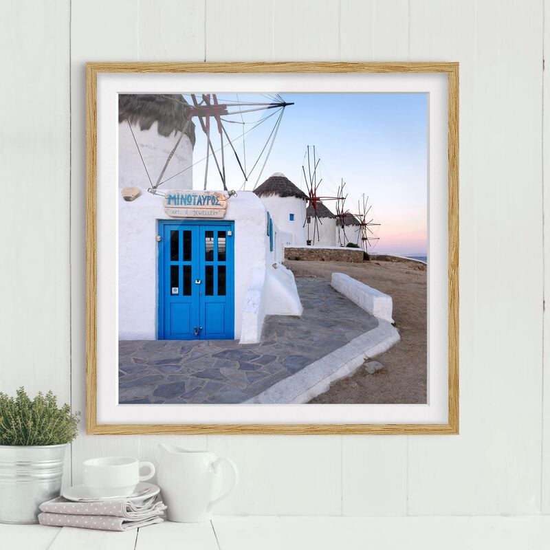 

Póster enmarcado - Mykonos Windmills Dimensión LxA: 20cm x 20cm, Marco: Roble