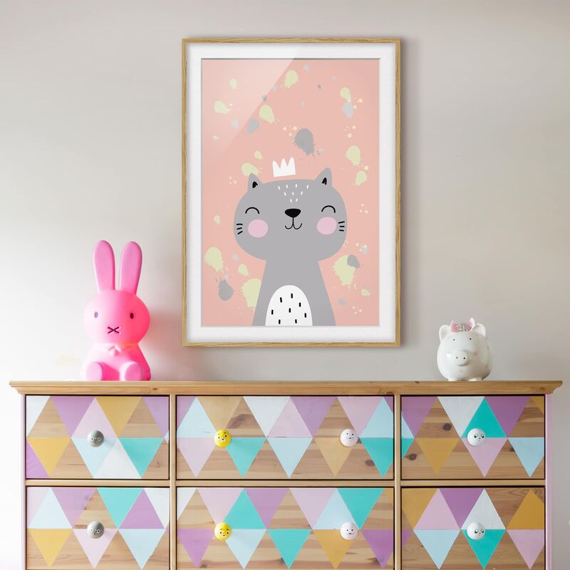 

Bilderwelten - Póster enmarcado - Naughty Cat Dimensión LxA: 100cm x 70cm, Marco: Roble