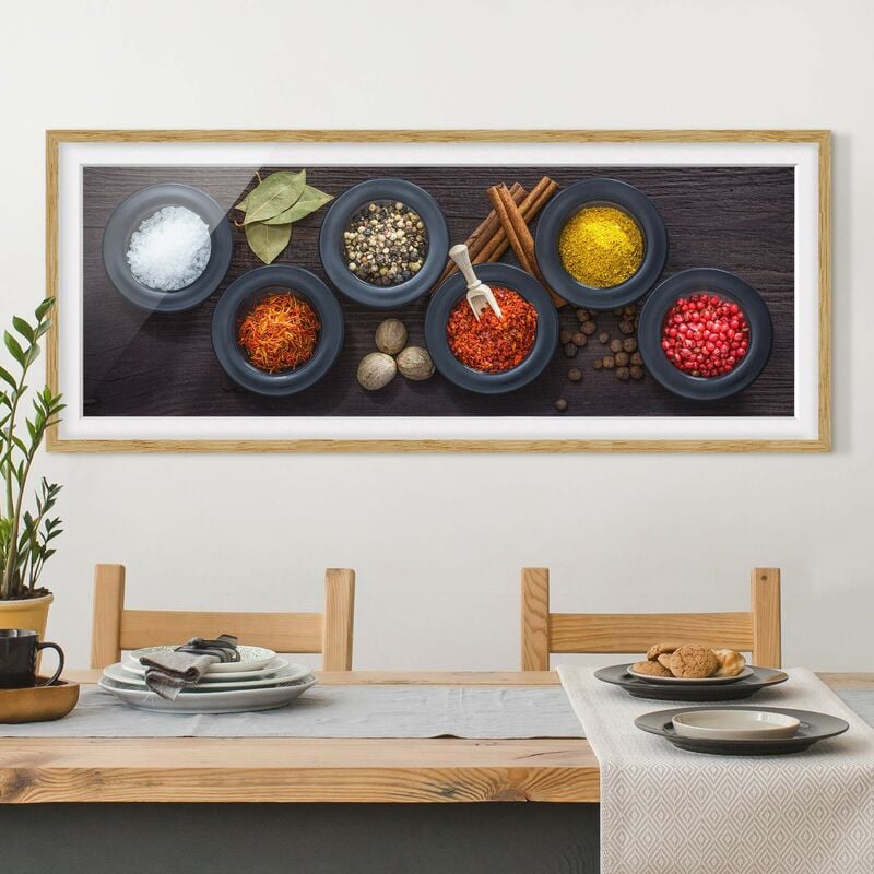 

Póster enmarcado - Nero ciotole con Spezie Dimensión LxA: 20cm x 50cm, Marco: Roble