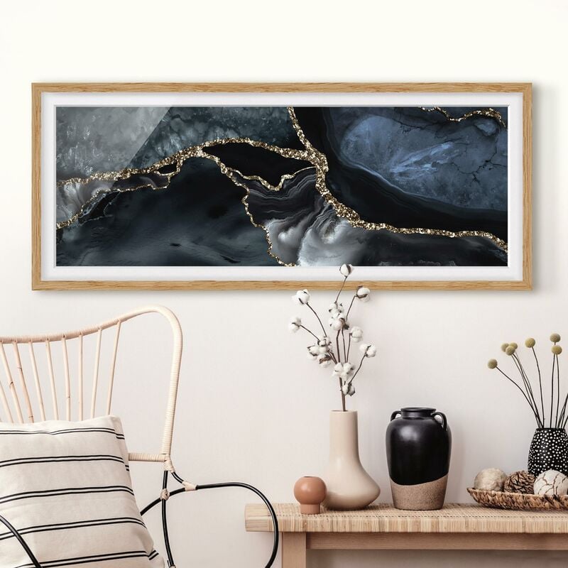 

Póster enmarcado - Nero con glitter oro Dimensión LxA: 40cm x 100cm, Marco: Roble