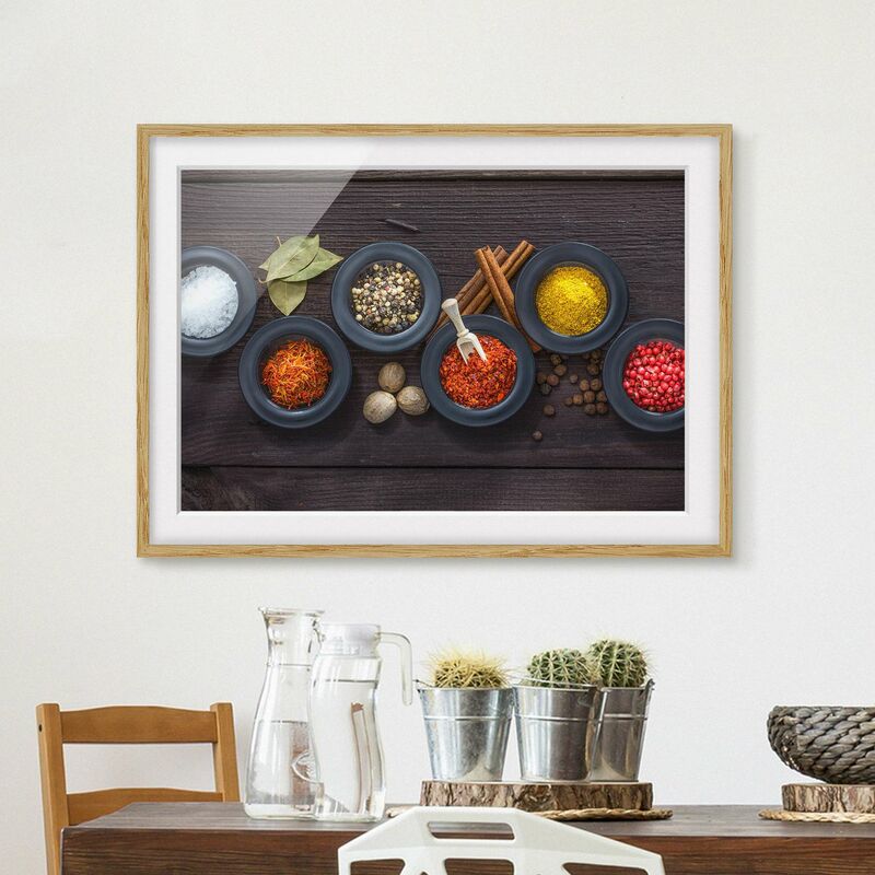 

Póster enmarcado - Nero ciotole con Spezie Dimensión LxA: 50cm x 70cm, Marco: Roble