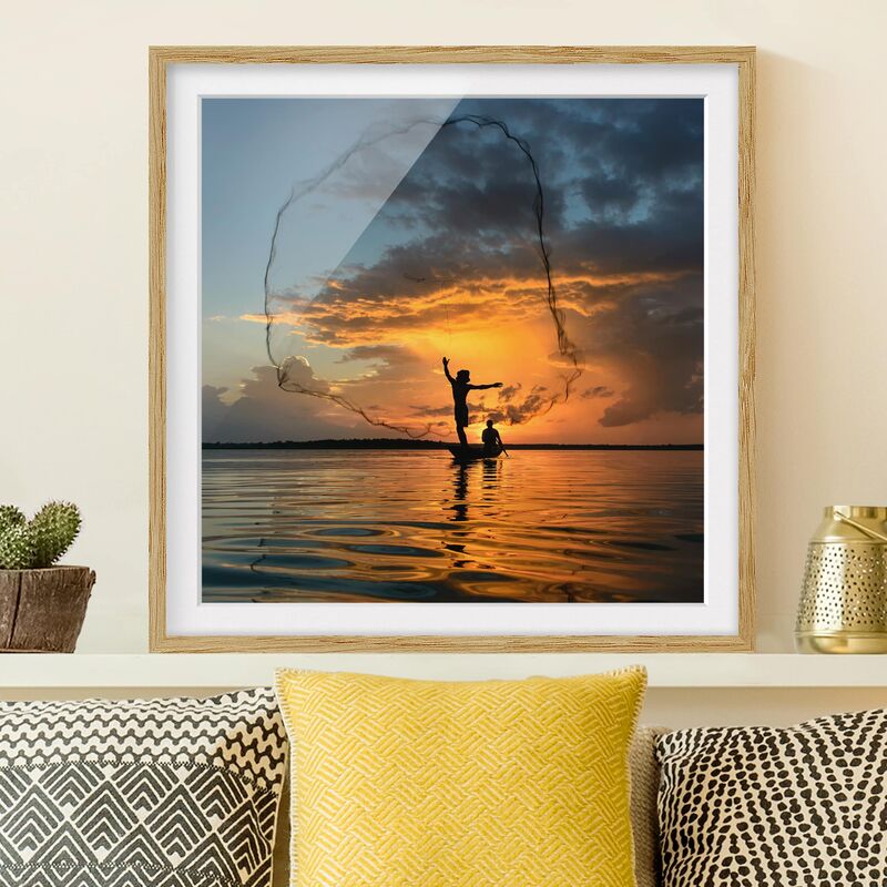 

Póster enmarcado - Net In The Sunset Dimensión LxA: 30cm x 30cm, Marco: Roble