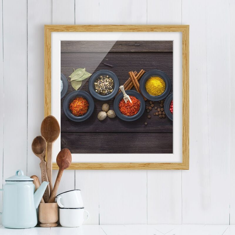 

Póster enmarcado - Nero ciotole con Spezie Dimensión LxA: 20cm x 20cm, Marco: Roble