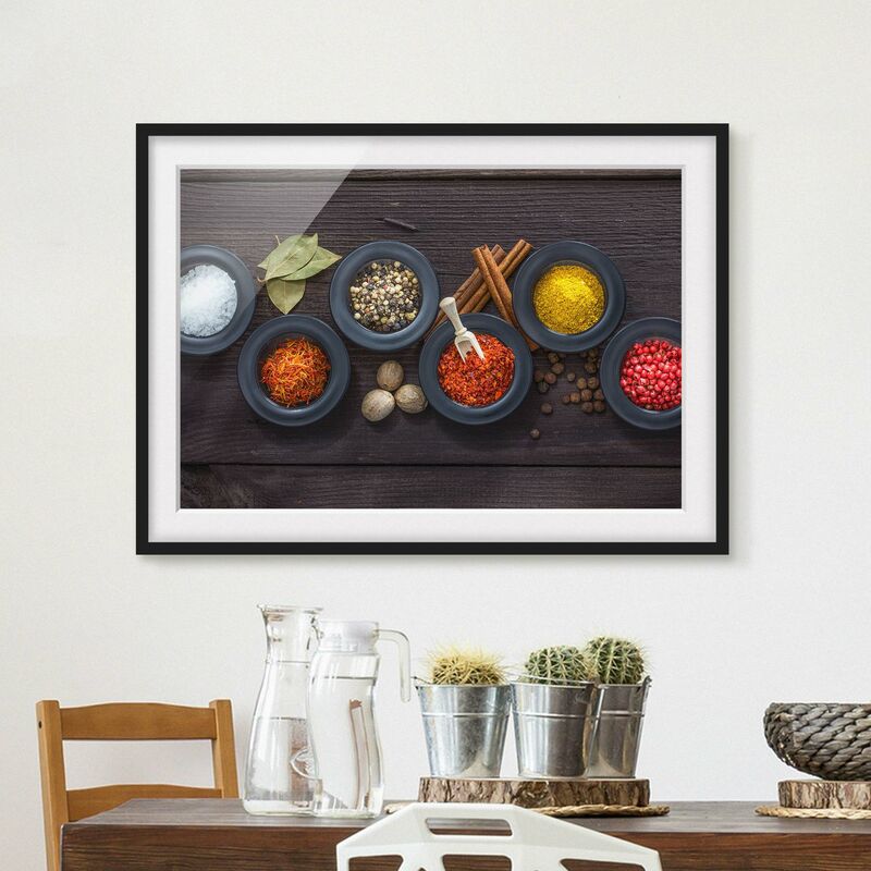 

Póster enmarcado - Nero ciotole con Spezie Dimensión LxA: 70cm x 100cm, Marco: Negro