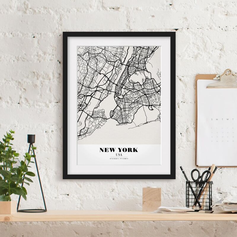 

Póster enmarcado - New York City Map - Classic Dimensión LxA: 24cm x 18cm, Marco: Negro