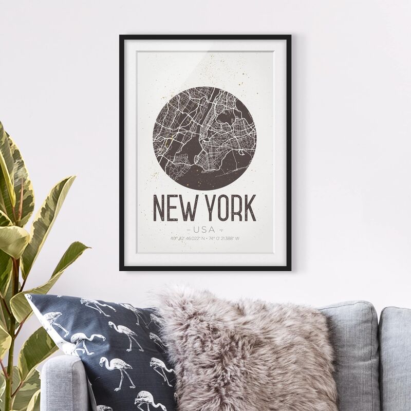 

Póster enmarcado - New York City Map - Retro Dimensión LxA: 70cm x 50cm, Marco: Negro