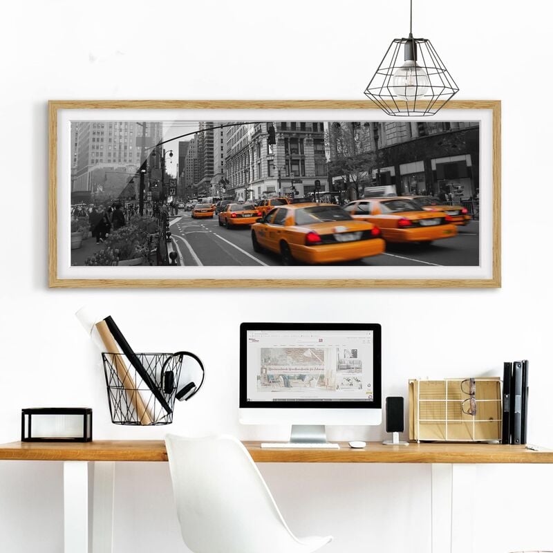 

Póster enmarcado - New York, New York! Dimensión LxA: 30cm x 75cm, Marco: Roble