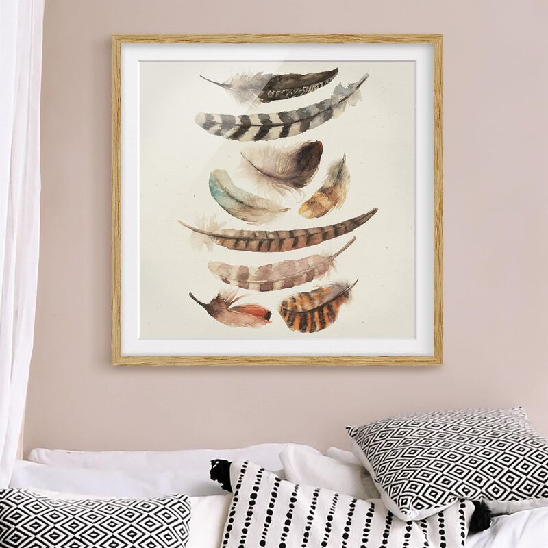 

Póster enmarcado - Nine Feathers Dimensión LxA: 70cm x 70cm, Marco: Roble