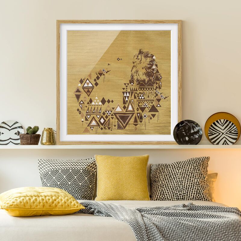

Póster enmarcado - No.MW17 Indian Owl Dimensión LxA: 70cm x 70cm, Marco: Roble