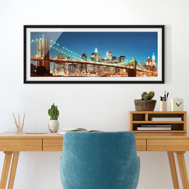 

Póster enmarcado - Notte Manhattan Bridge Dimensión LxA: 30cm x 75cm, Marco: Negro