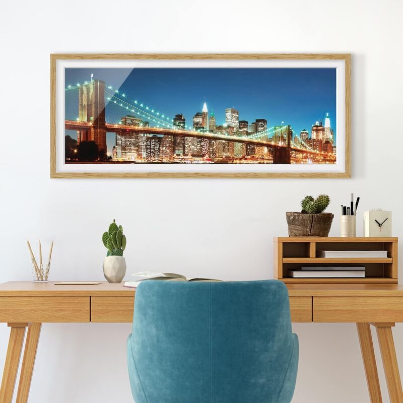 

Póster enmarcado - Notte Manhattan Bridge Dimensión LxA: 40cm x 100cm, Marco: Roble