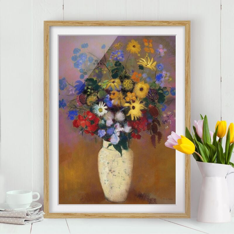 

Póster enmarcado - Odilon Redon - White Vase With Flowers Dimensión LxA: 24cm x 18cm, Marco: Roble